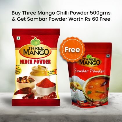 Buy Three Mango Chilli powder 500g get free Three Mango Sambar powder 100g