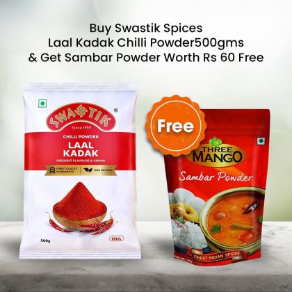 Buy Swastik Laal Kadak Chilli powder 500g get free Three Mango Sambar powder 100g